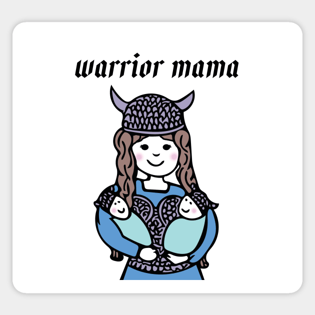 Warrior Mama - brunette Valkyrie Mom with twins Sticker by bettyretro